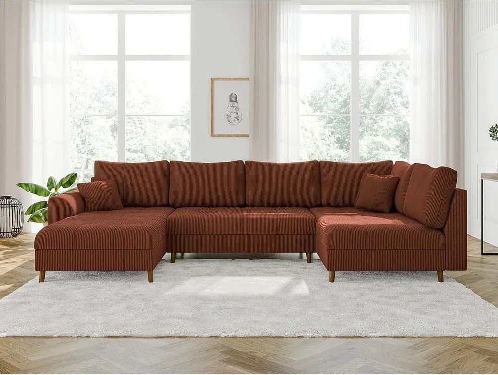 Menčestrová rohová pohovka v tehlovej farbe (ľavý roh) Ariella – Ropez