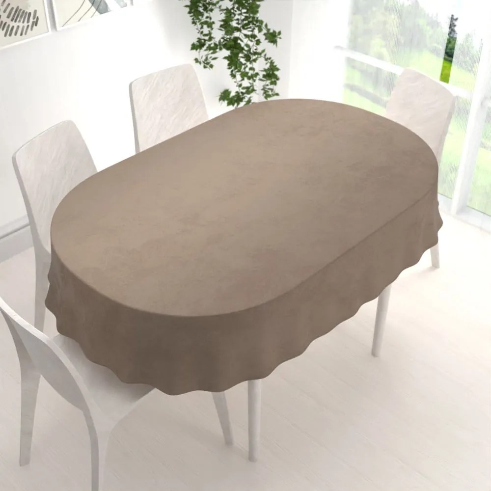 Biante Veľký zamatový oválny obrus Velvet Premium SVP-005 Svetlo hnedý 180x220 cm