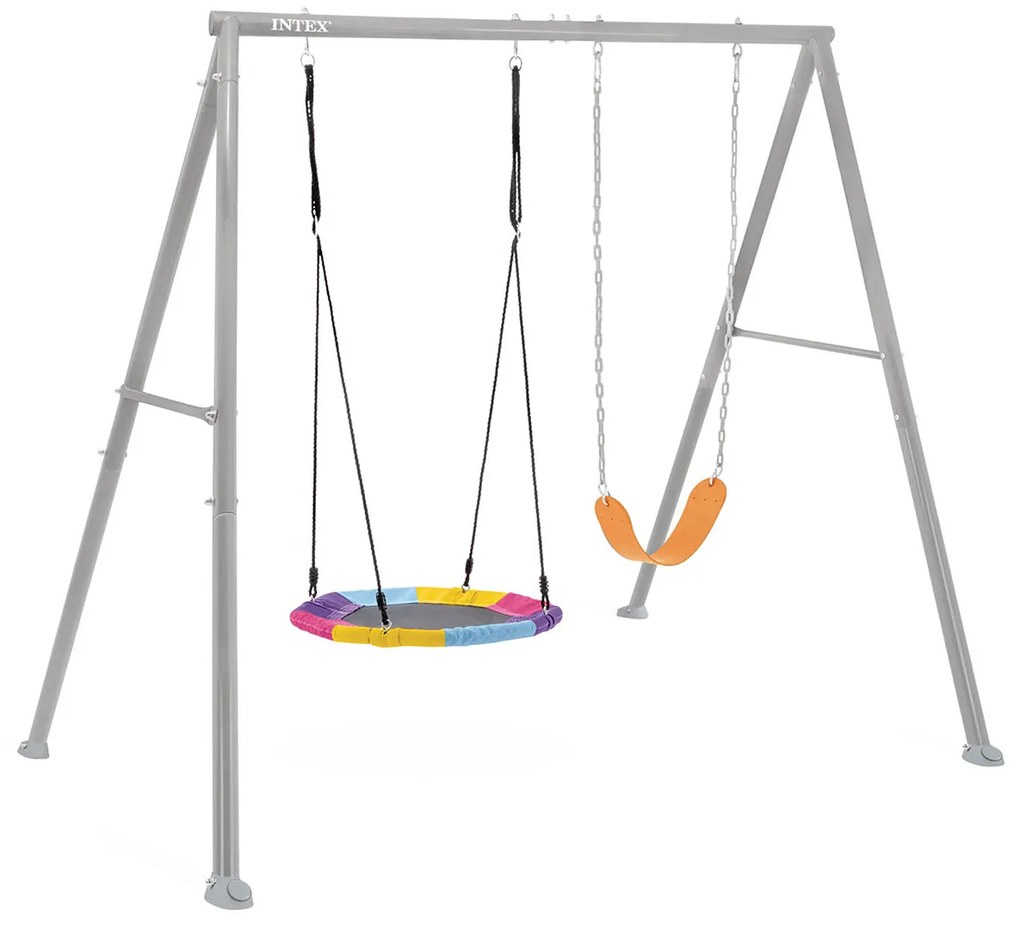 INTEX Detská záhradná hojdačka 44126 – dvojitá (klasická + bocianie hniezdo) pre 3 deti