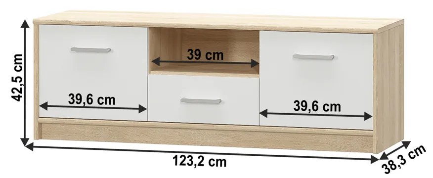 Televízny stolík TEYO 2D1S, biela