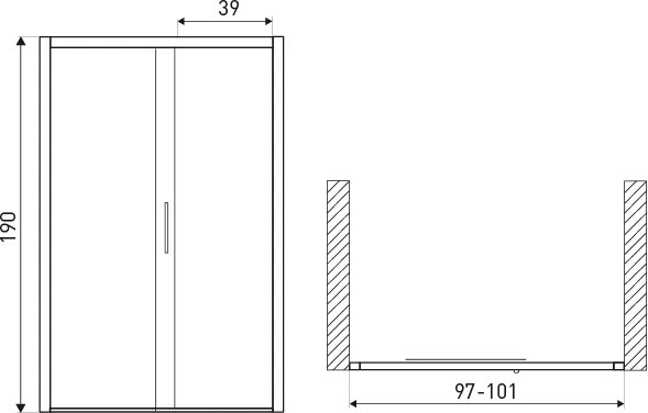 Novoterm Sprchové dvere do niky NV-Silves DR 100, čierna/transparent - bez vaničky