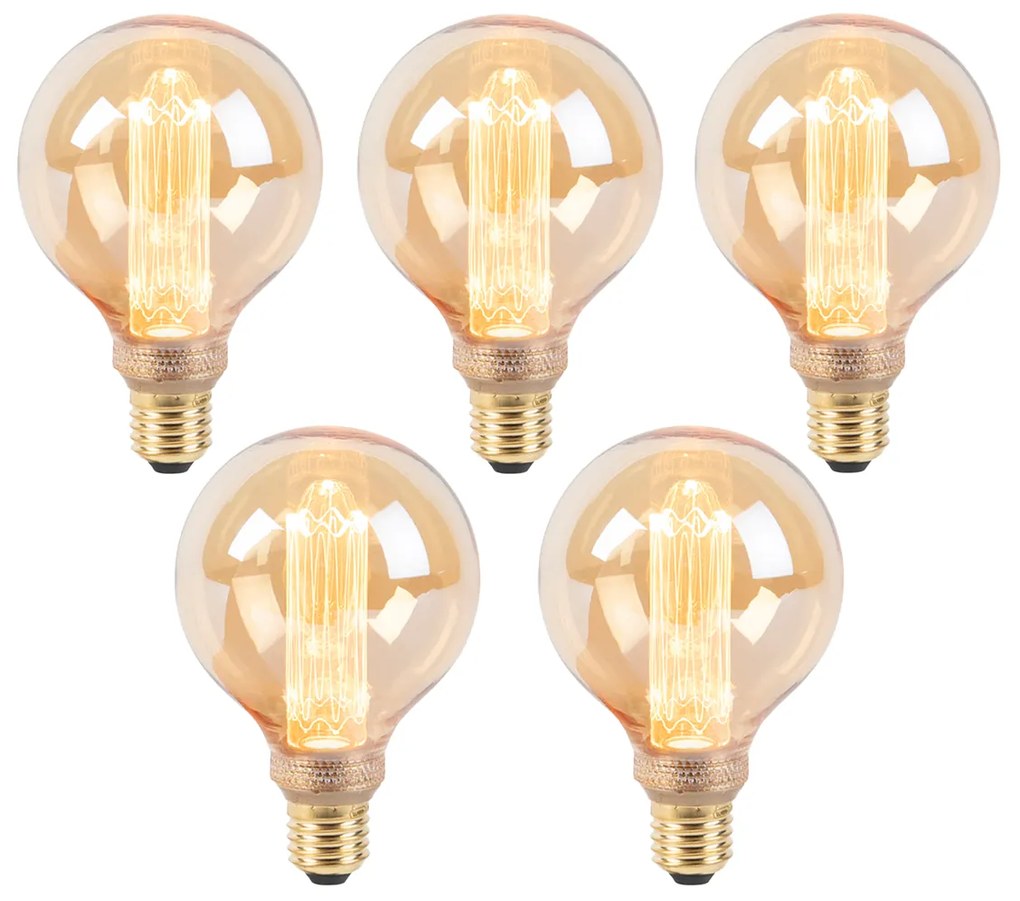 Sada 5 LED žiaroviek G95 E27 5W 1800K jantárová 3-stupňovo stmievateľná