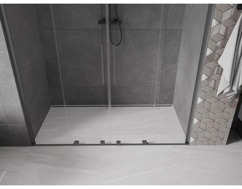 Mexen Velar L Duo, posuvné sprchové dvere do otvoru 180 cm, 8mm číre sklo, brúsený grafit, 871-180-003-02-95