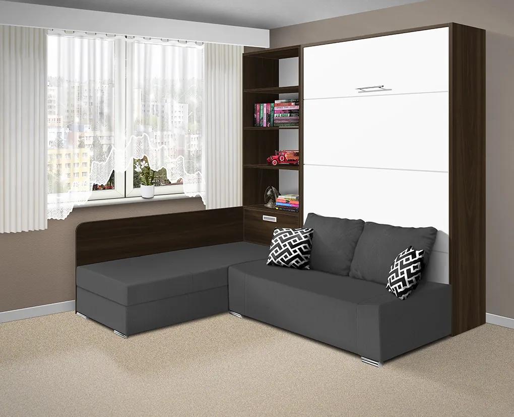 Nabytekmorava Sklápacia posteľ s pohovkou VS 21075 - 200x160 cm farba pohovky: Hnedá, Typ farebného prevedenia: Agát / dvere biele