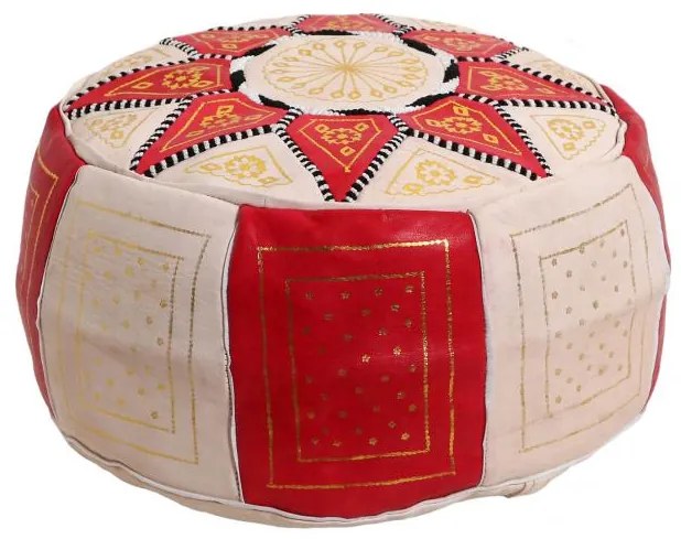 Kožená taburetka s ornamentami (červená)