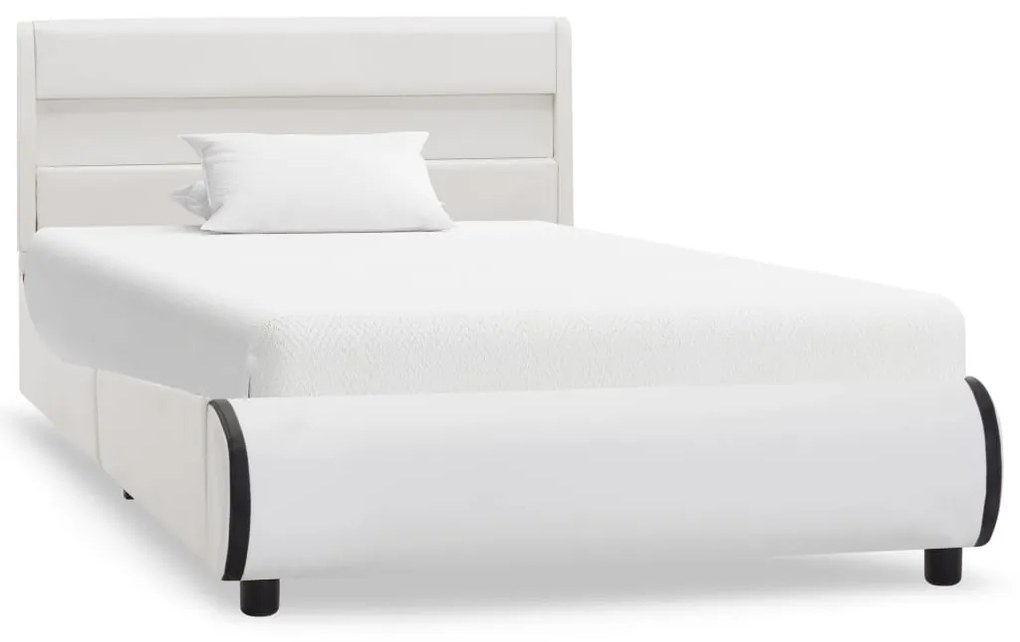 vidaXL Posteľný rám s LED, biely, umelá koža 100x200 cm