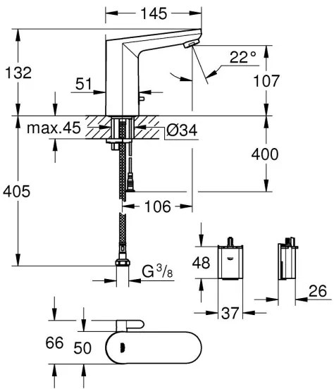 GROHE 36366002 - Elektronická umývadlová batéria GET E, lesklý chróm