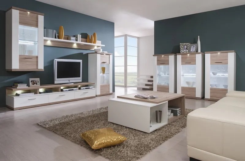 Vitrína Caracas typ 24, dub/biely lesk, s osvetlením