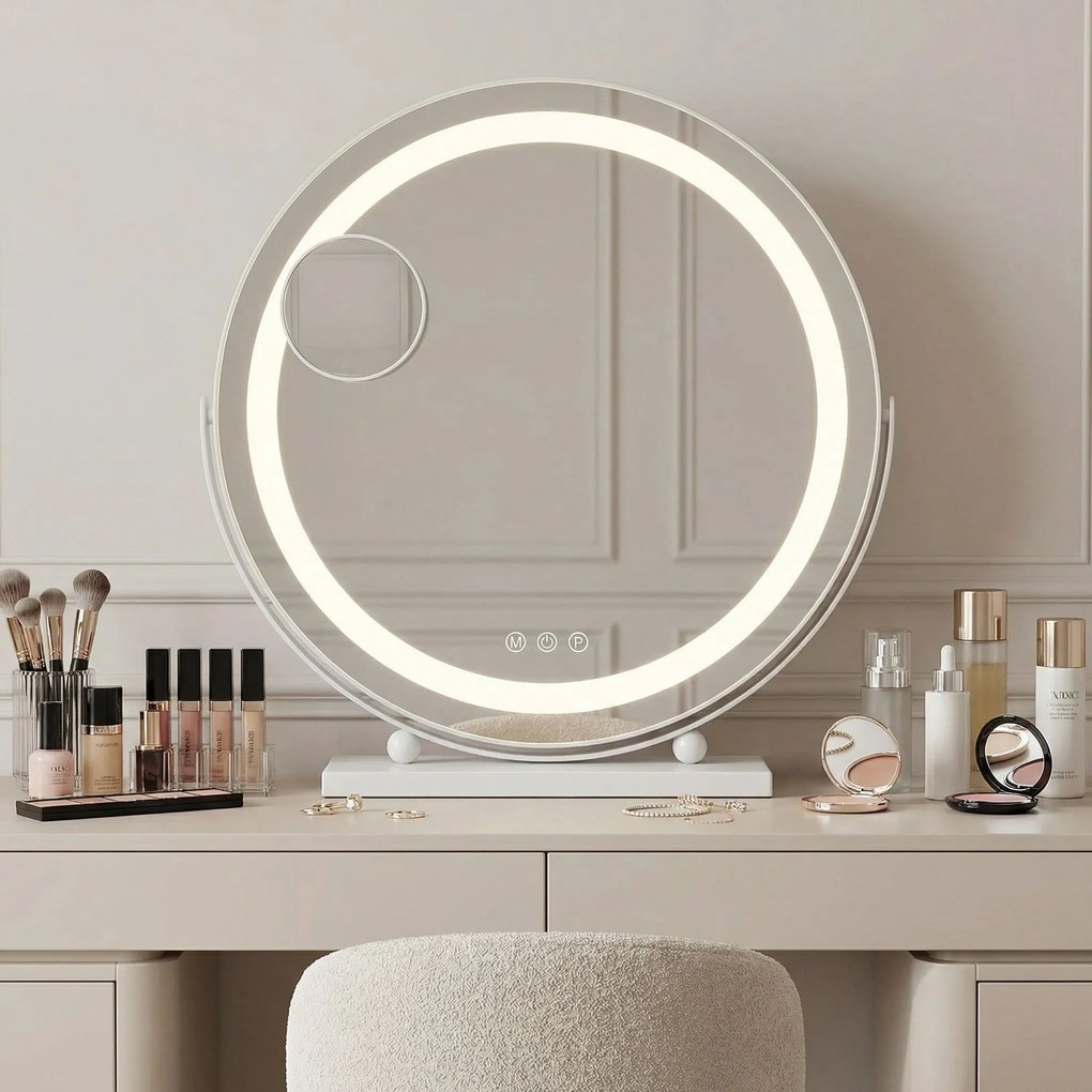 Rea MAKE-UP, kozmetické LED zrkadlo 40 cm v bielom ráme na postavenie, HOM-12019