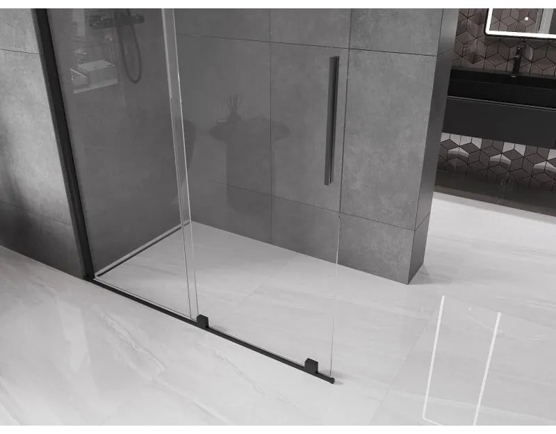 Mexen Velar, posuvné dvere do otvoru typ Walk-In 150 cm, 8mm číre sklo, čierna matná, 871-150-000-03-70