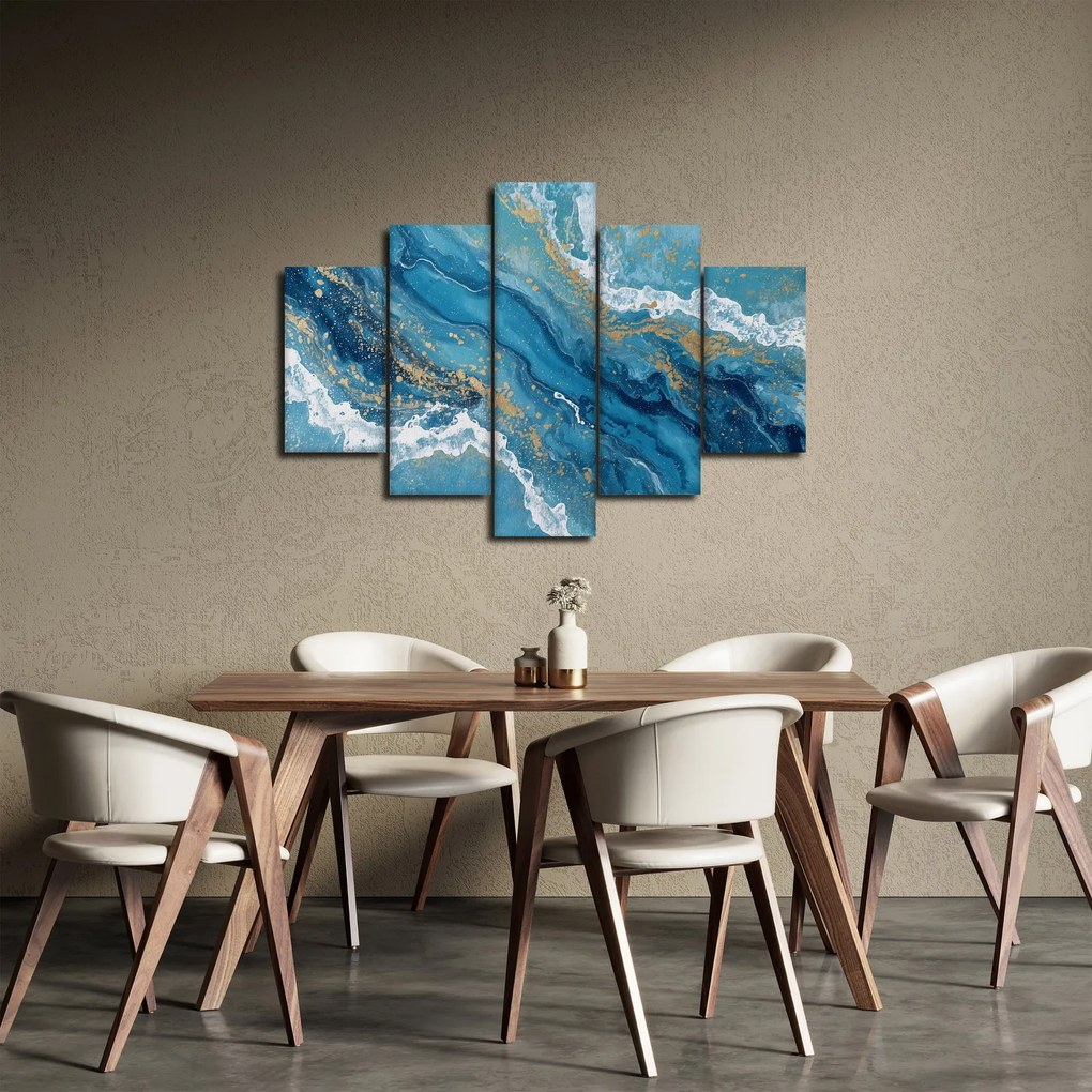 Obraz - Bledomodrý mramor so zlatom II. (150x105 cm)