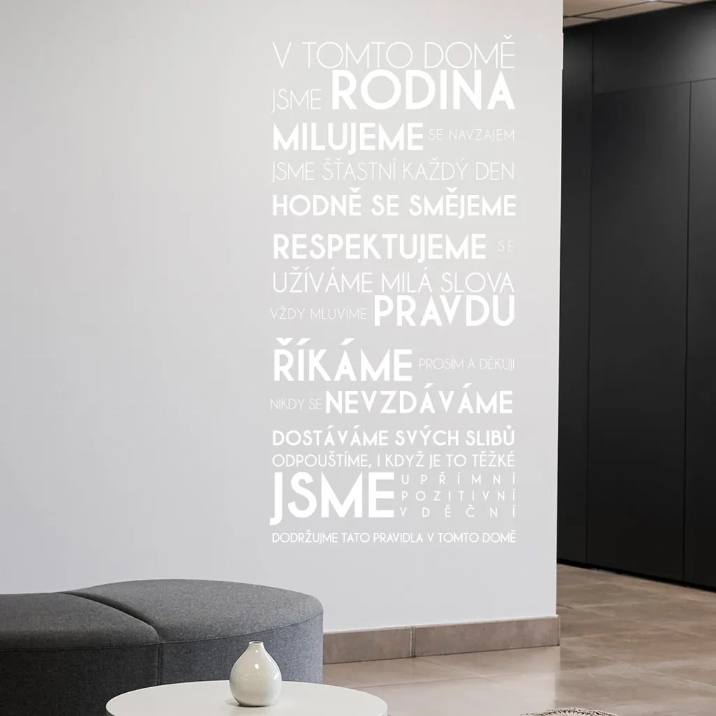 Veselá Stena Samolepka V tomto dome Farba: fialová, Veľkosť: 60 x 125 cm