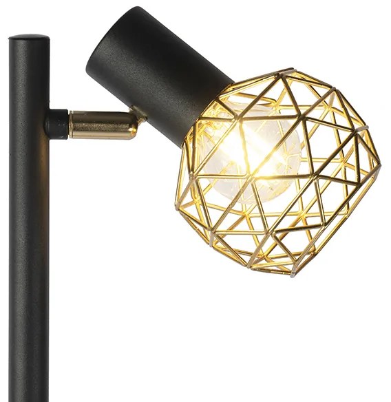 Dizajnová stojaca lampa čierna so zlatom 3-svetlo nastaviteľné - Mesh