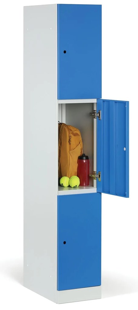 Šatníková skrinka s úložnými boxmi, 3 boxy, 1850 x 300 x 500 mm, cylindrický zámok, laminované dvere, dub prírodný