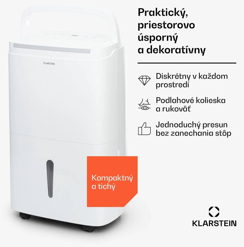 Klarstein DryFy Connect 50 Smart, Odvlhčovač vzduchu, WiFi, Kompresný, 50l / d, 45-55m², Biela