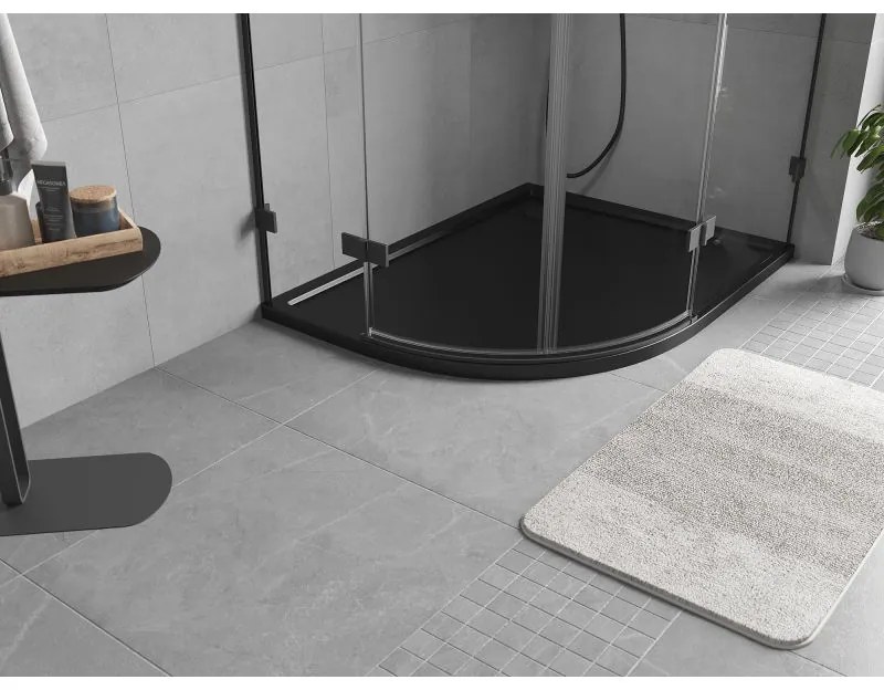 Mexen Flow, asymetrická štvrťkruhová sprchová vanička slim, pravá 100 x 80 cm, čierna matná, 46Q708010R