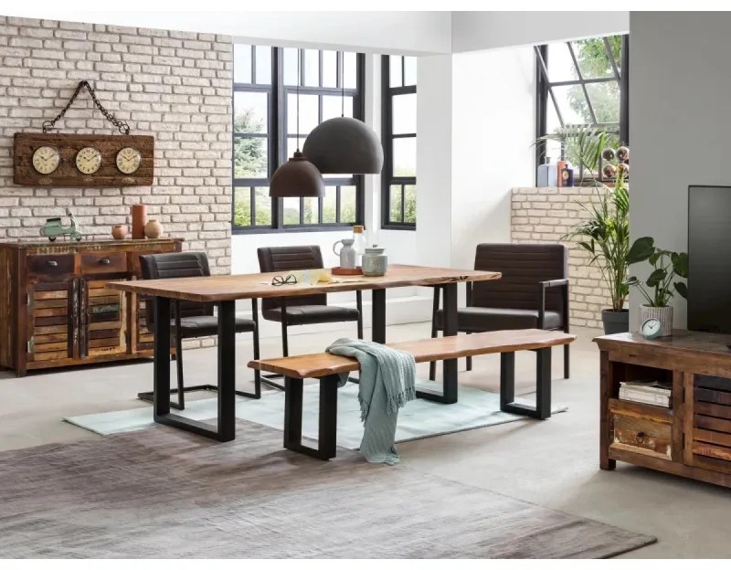 furniture-nabytek.cz - Dřevěná lavice Bullwer palisandr stříbrná 190x40