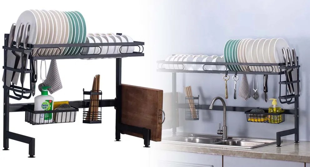 Poschodový odkvapkávač na riad na drez, dvojitý