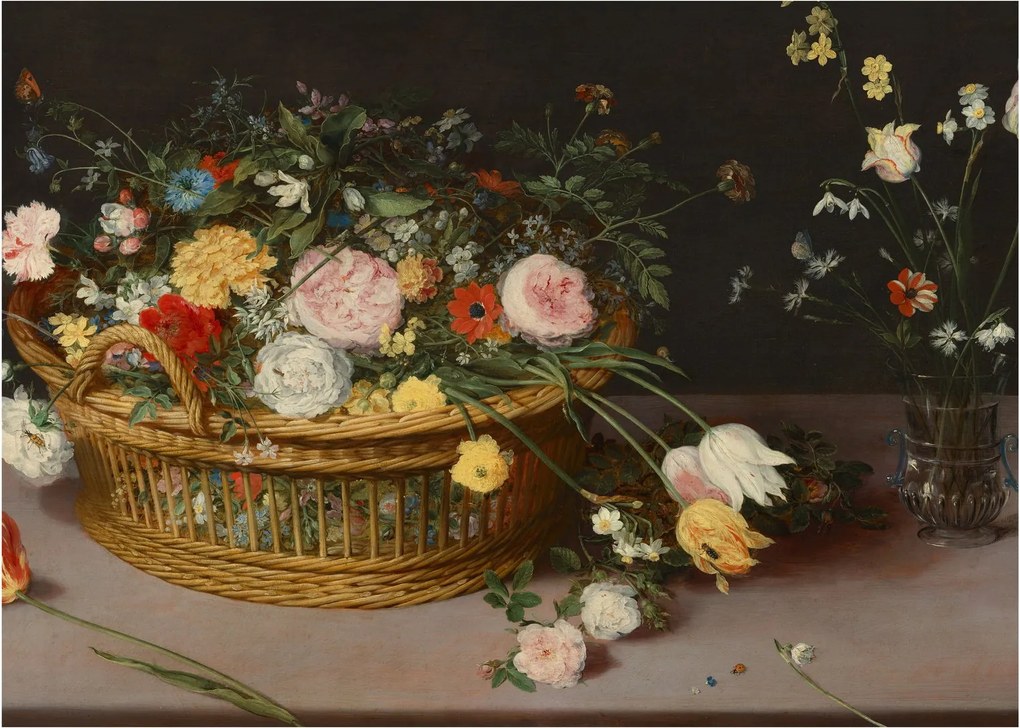 Obraz - Jan Brueghel the Elder, Flowers in a Basket and a Vase, reprodukcia (70x50 cm)