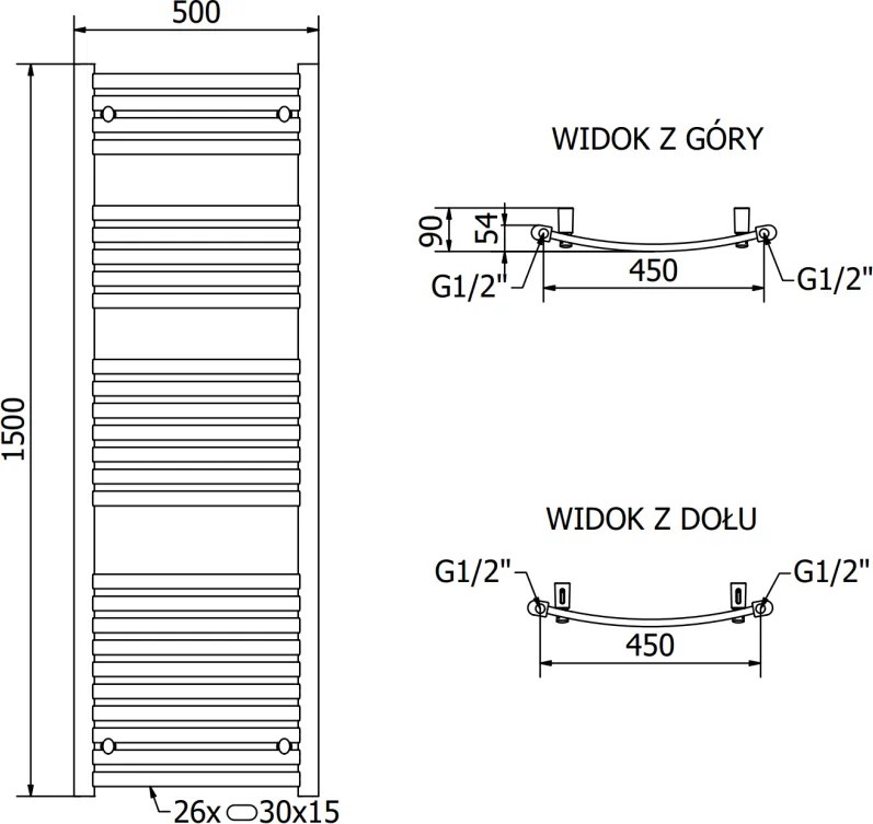 Mexen Helios, vykurovacie teleso 1500x500 mm, 537 W, chrómová, W103-1500-500-00-01