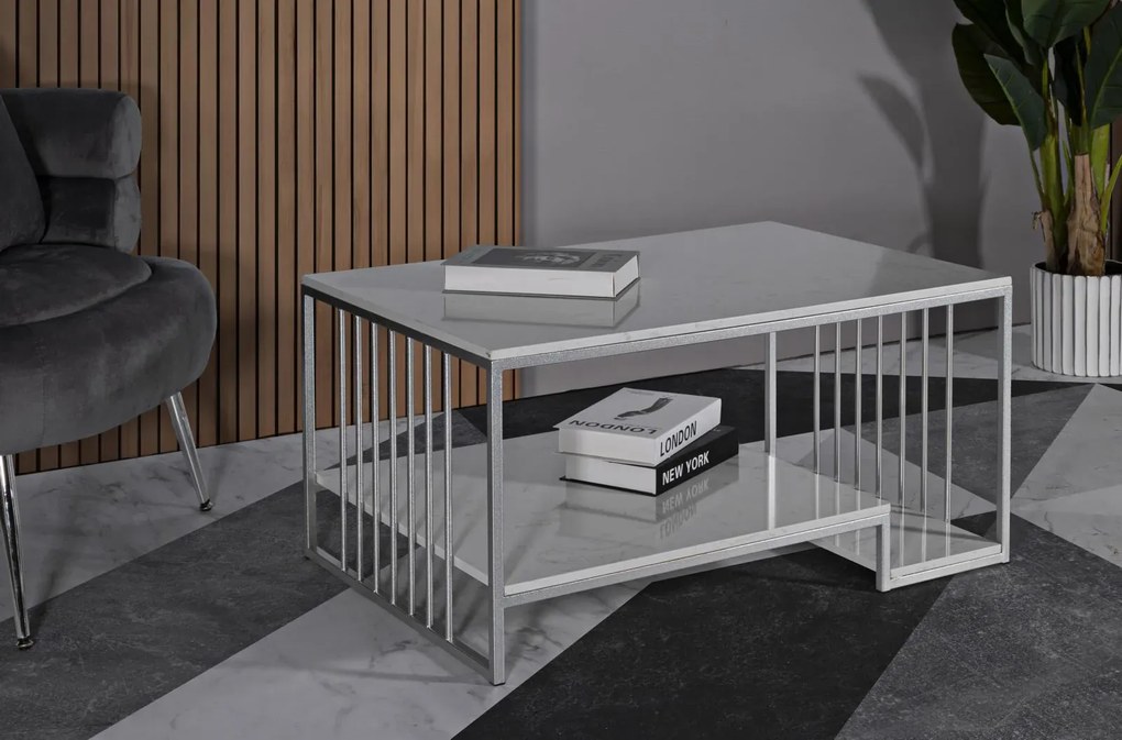 Konferenčný stolík Kayseri 90 cm mramor/strieborný