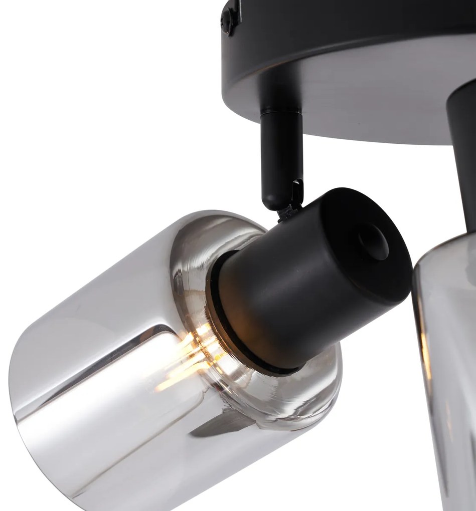 Moderné stropné svietidlo čierne s dymovým sklom okrúhle s 3 svetlami - Cilin