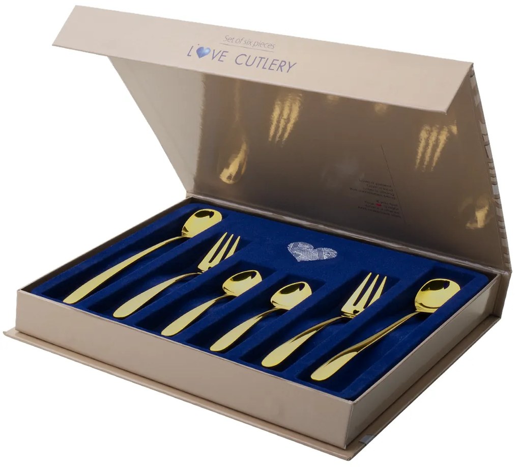 Darčekový set so srdiečkom 6 ks zlatý — Love Cutlery - 116440