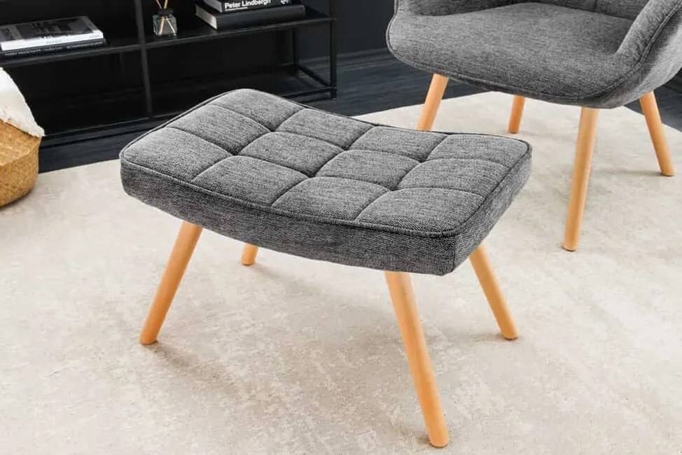 Moderný taburet Malmö štrukturovaná látka bukové nohy šedá 60cm