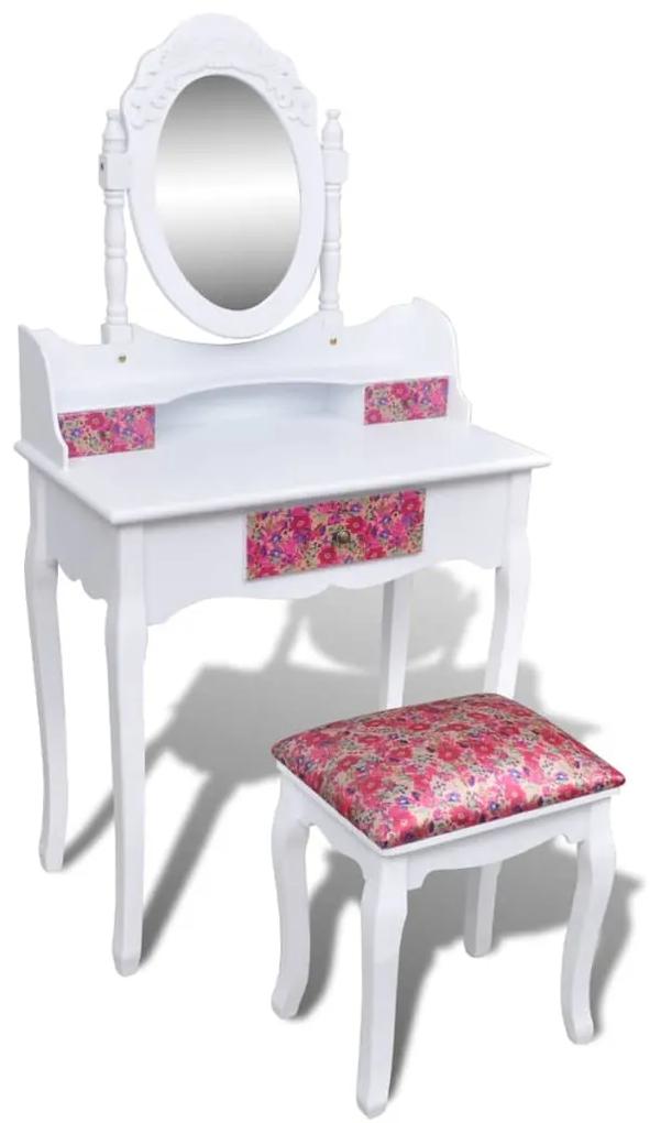 vidaXL Toaletný stolík so zrkadlom a stoličkou, kvetovaný vzor
