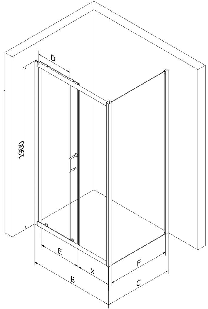 Mexen APIA, sprchový kút s posuvnými dverami 100 (dvere) x 80 (stena) cm, 5mm číre sklo, čierny profil + biela sprchová vanička RIO, 840-100-080-70-00-4510