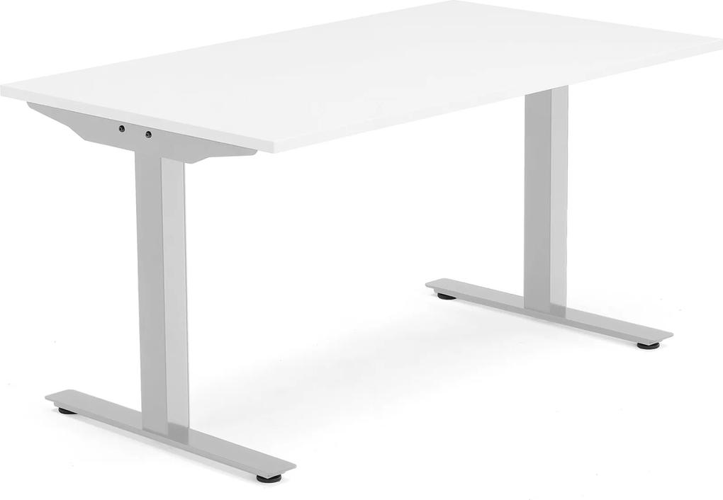 Kancelársky pracovný stôl Modulus, T-rám, 1400x800 mm, biela/strieborná