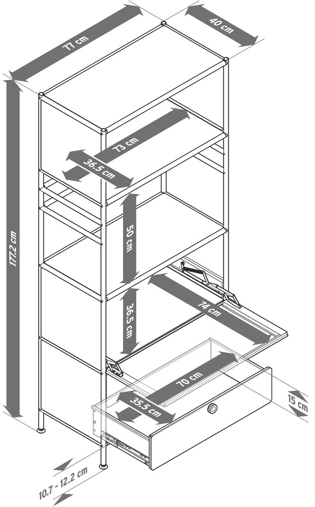 Kovový regál »CN3« s 1 priehradkou a 2 zásuvkami