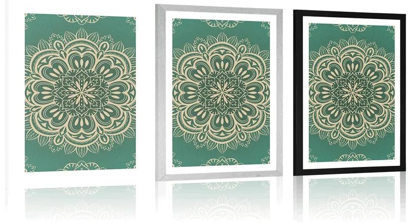 Plagát s paspartou Mandala na tyrkysovom pozadí - 40x60 white