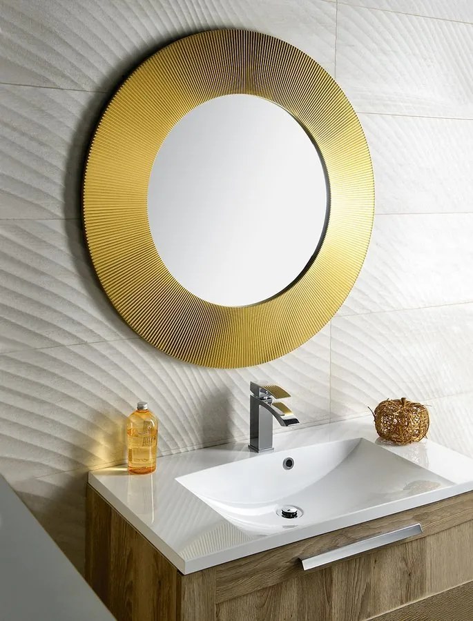 Sapho, SUNBEAM zrkadlo v ráme, priemer 90cm, zlatá, SB900