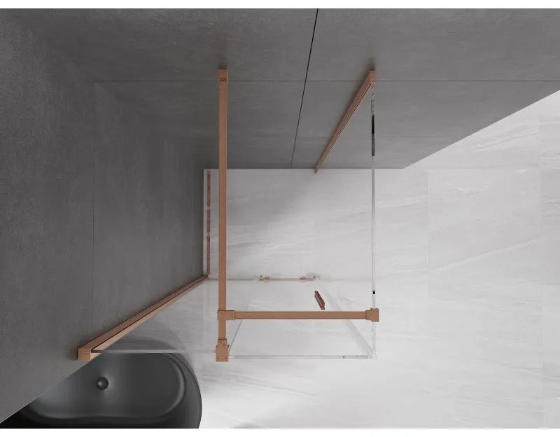 Mexen Velar, sprchový kút s posuvnými dverami 100(dvere) x 100(stena) cm, 8mm číre sklo, medená matná, 871-100-100-01-65