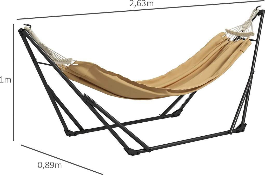 Skladací oceľový stojan na hamaky Outsunny, 2-v-1 podpora pre hamaky alebo závesné stoličky, vrátane tašky na prenášanie, rozmery 263L x 89W x 100H cm