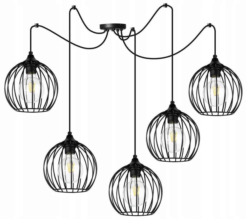 Závesné svietidlo Toronto Spider, 5x čierne drôtené tienidlo