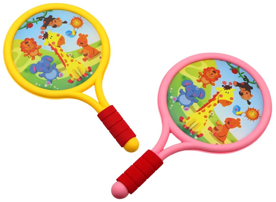 LEAN TOYS Detské bedmintonové rakety Zvieratá – žltá, ružová