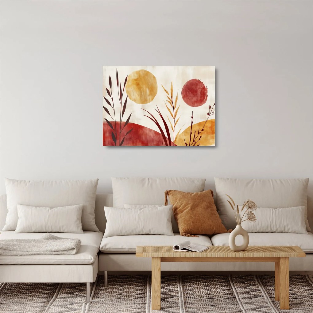 Sklenený obraz - Rastliny a kruhy (70x50 cm)