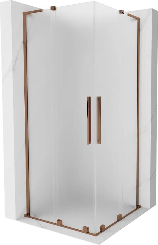 Mexen Velar L Duo, sprchový kút s posuvnými dverami 80 x 80 cm, 8mm sklo námraza, ružové zlato, 871-080-080-02-33-60