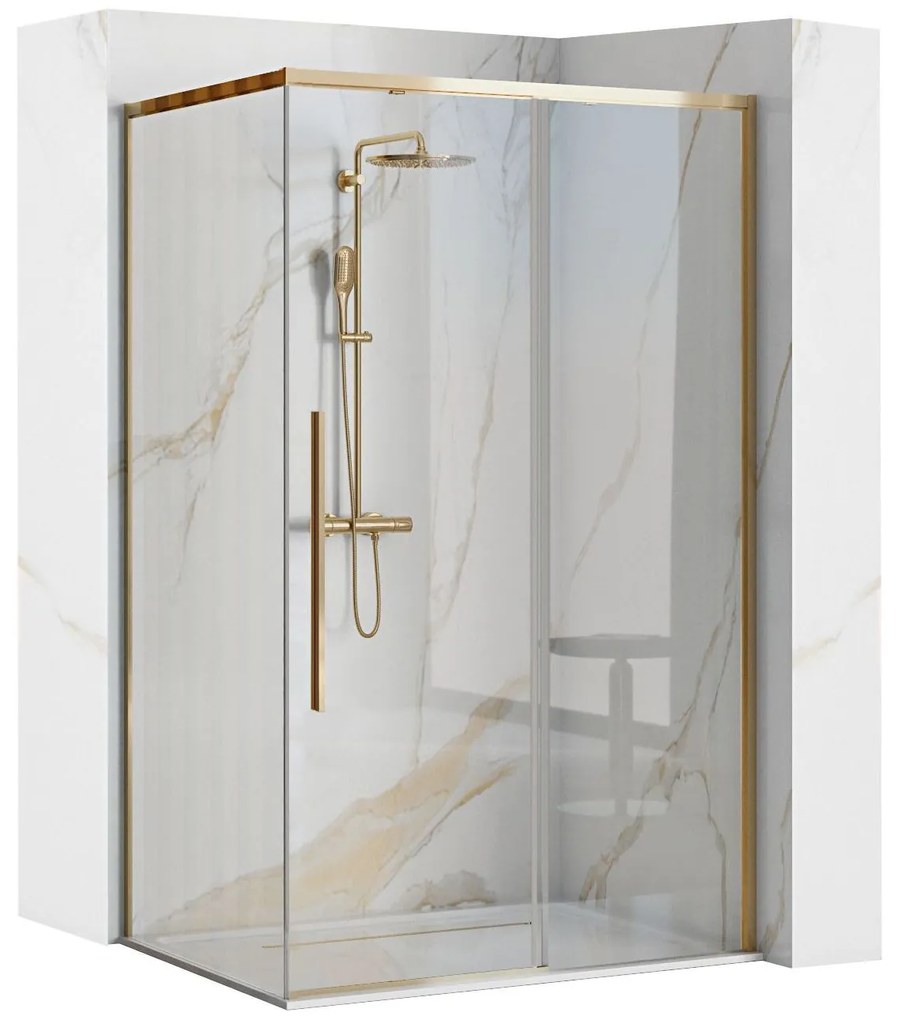 Rea Solar Gold Elegant, sprchový kút s posuvnými dverami 120 (dvere) x 90 (stena) x 195 cm, 6mm číre sklo, zlatý profil, REA-K4902