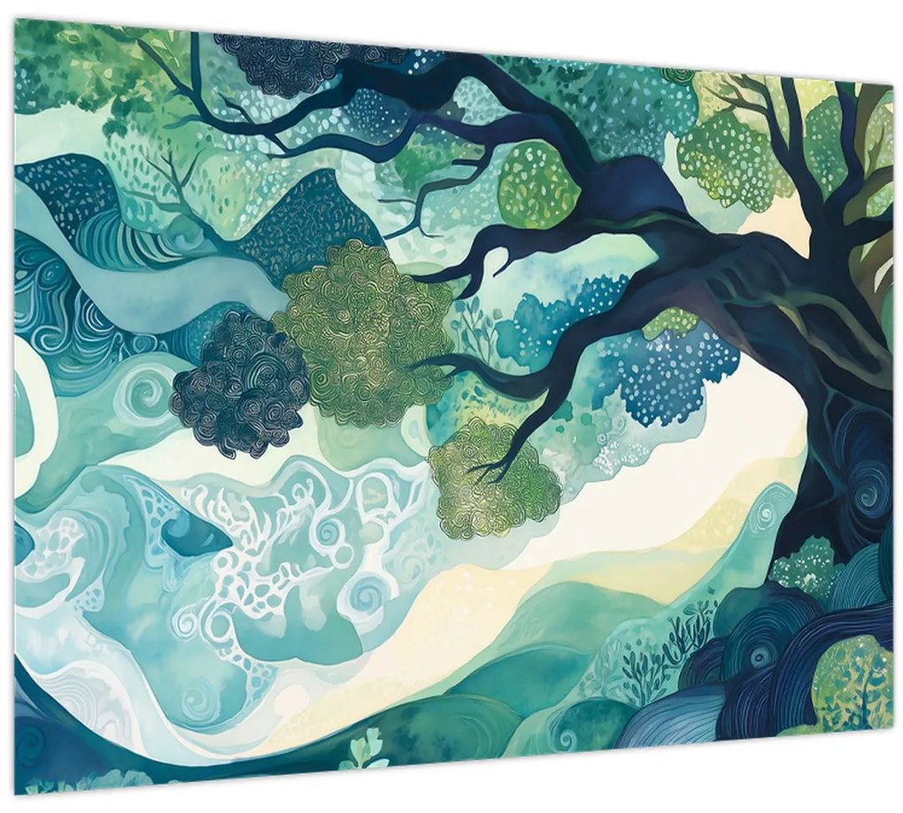 Sklenený obraz – Zelená koruna stromu života (70x50 cm)