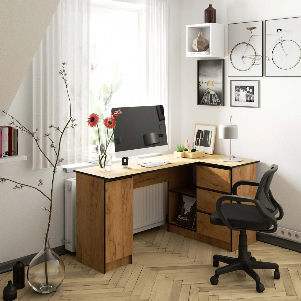 Rohový PC stolík Bienvenida (dub craft) (P). Akcia -12%. Vlastná spoľahlivá doprava až k Vám domov. 1117073