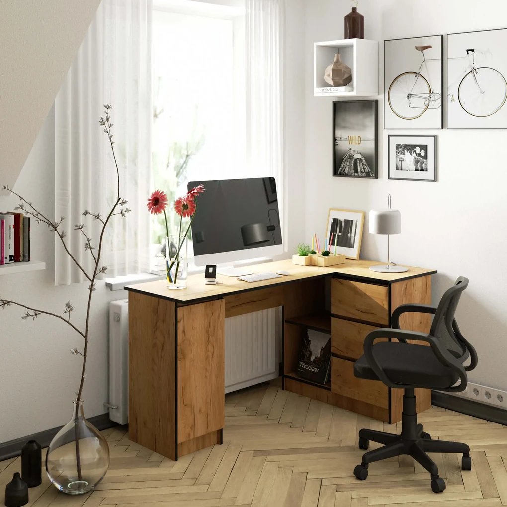 Rohový PC stolík Bienvenida (dub craft) (P). Vlastná spoľahlivá doprava až k Vám domov. 1117073