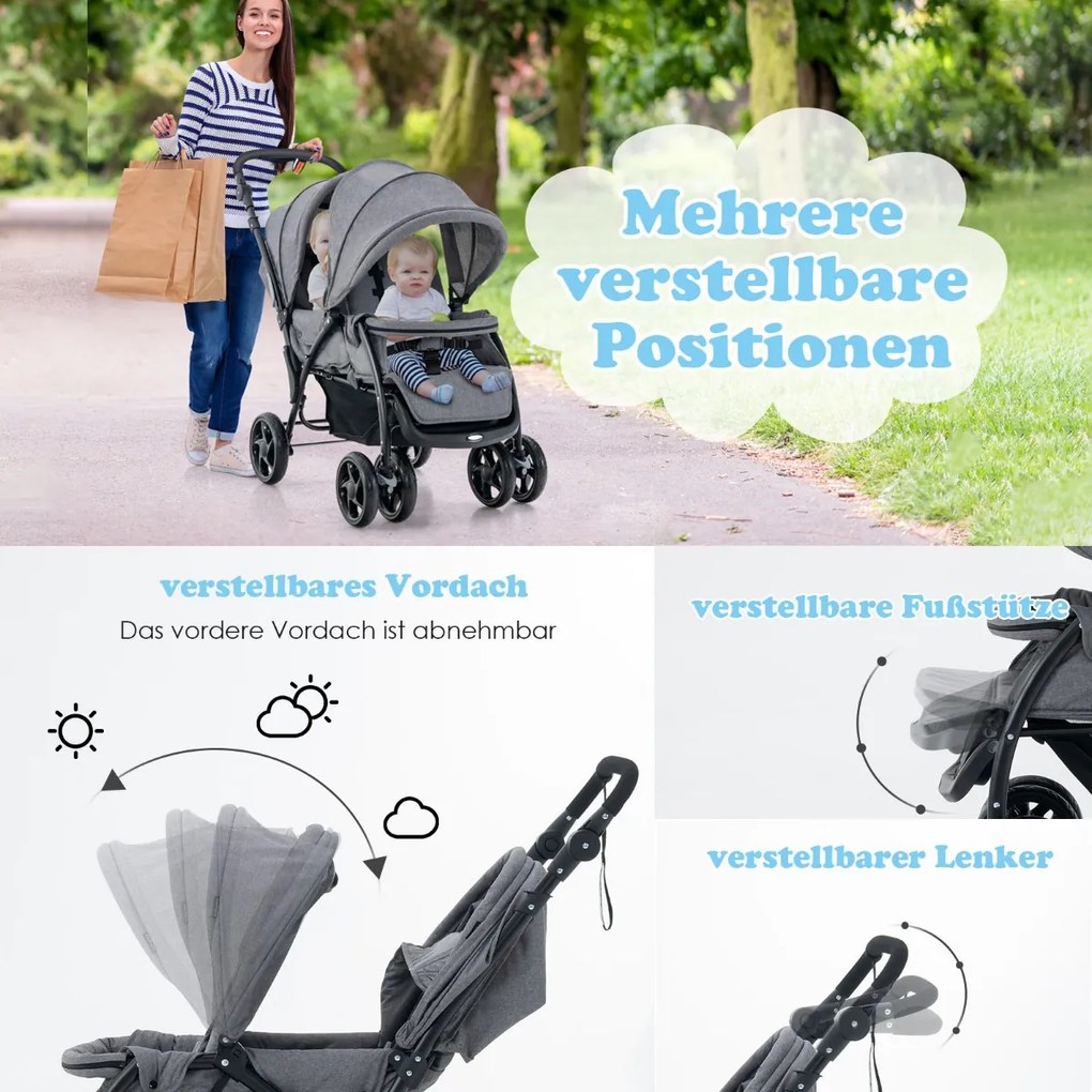 Súrodenecký kočík skladací súrodenecký kočík twin kočík twin bugg šedá Barva: Šedá