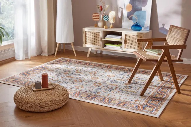 Šnúrkový obojstranný koberec ECHO FLORAL Ivory