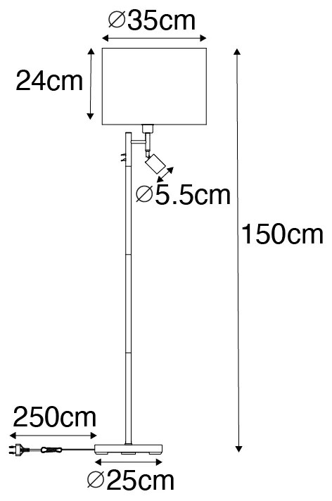 Stojaca lampa čierna s bielym vnútrom a lampou na čítanie - Jelena