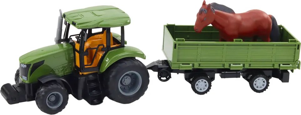 LEAN Toys Súprava traktora s prívesom a koňom, diaľkovo ovládaná RC