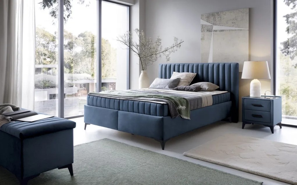 Posteľ Joy 160x200 cm, námornicka modrá látka