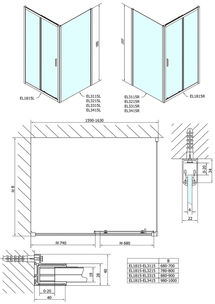 Polysan Polysan, Easy Line obdĺžniková sprchová zástena 1600x700mm L/P varianta, EL1815EL3115